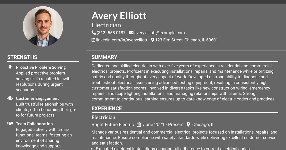 33 Skilled Electrician Resume Templates with Example 2026 (ATS-Optimized)