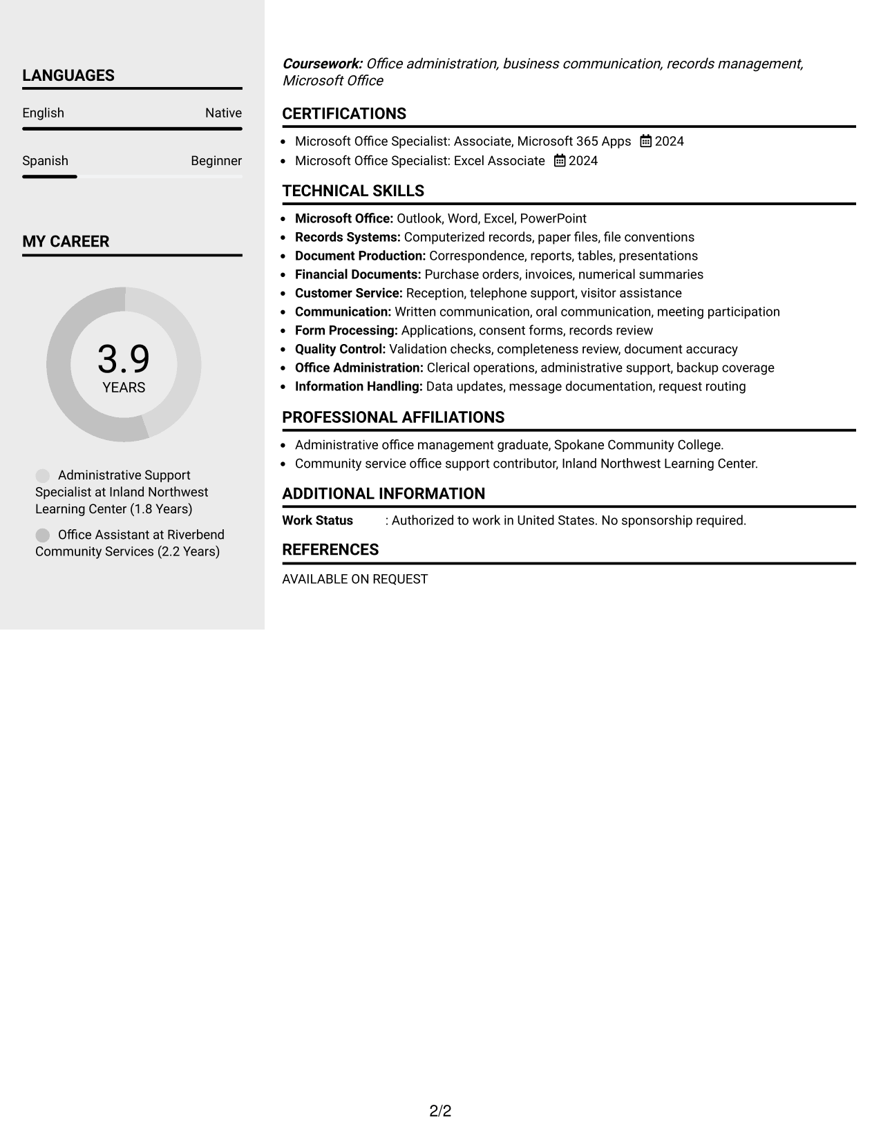 Resume Example Page 2