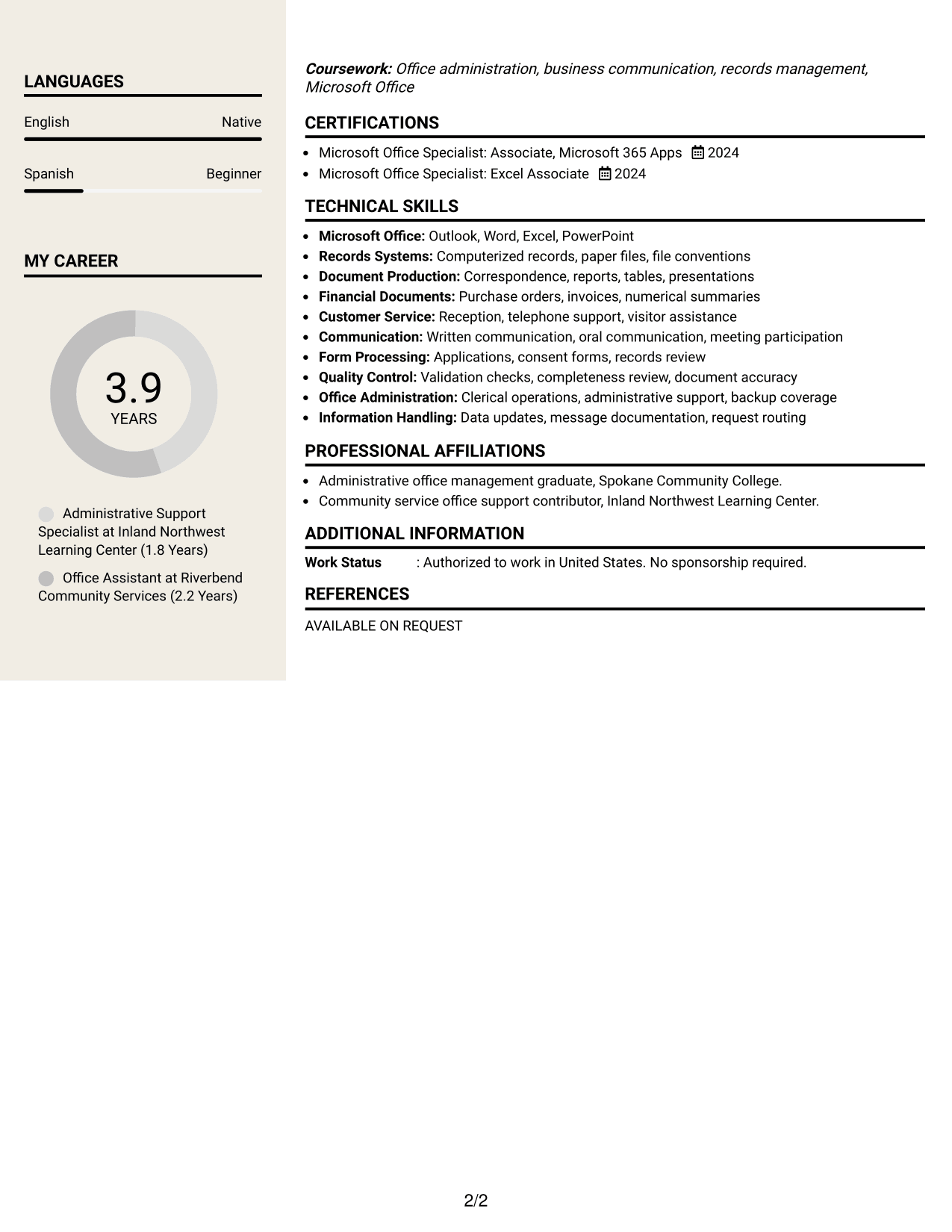 Resume Example Page 2
