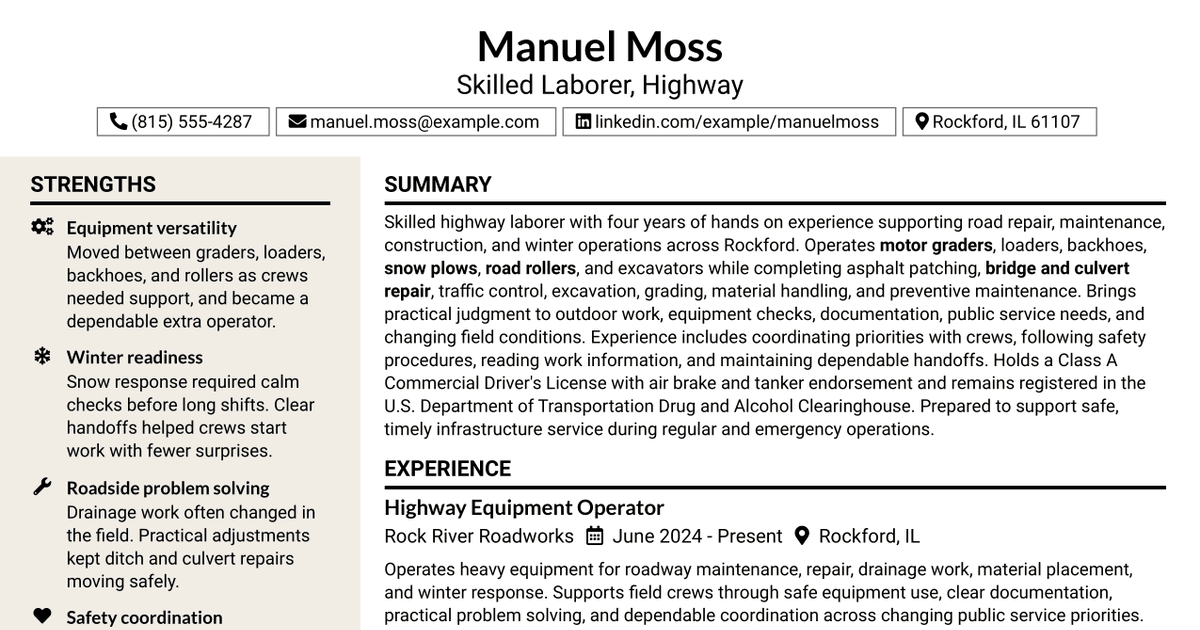 7 Skilled Laborer - Highway Resume Templates with Example