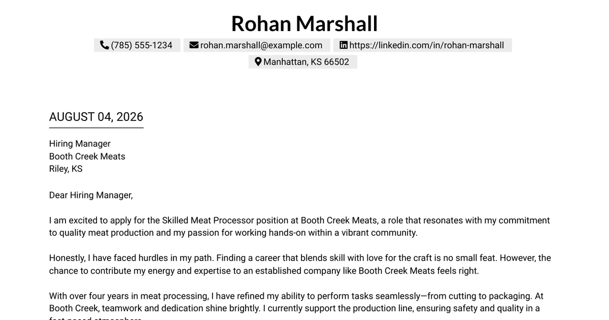 30+ Skilled Meat Processor / Butcher Cover Letter Templates with Example 2026