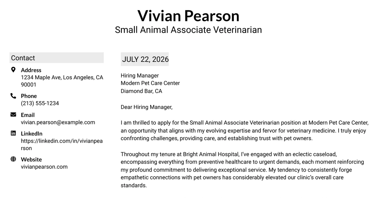 30+ Small Animal Associate Veterinarian Cover Letter Templates with Example 2026