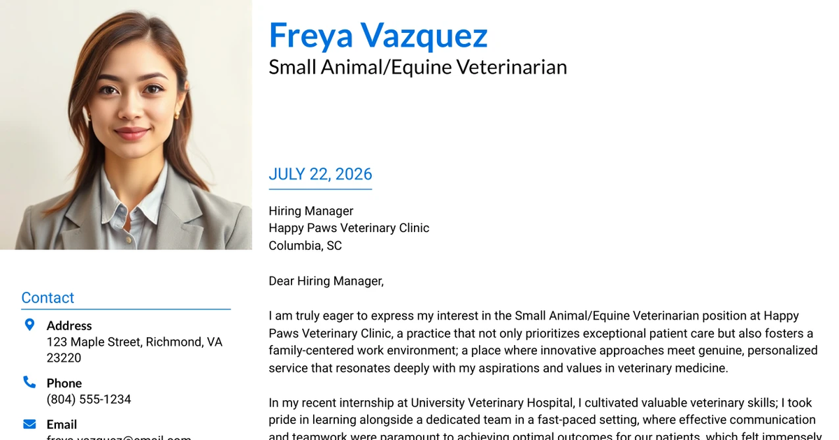 30+ Small Animal/Equine Veterinarian Cover Letter Templates with Example 2026
