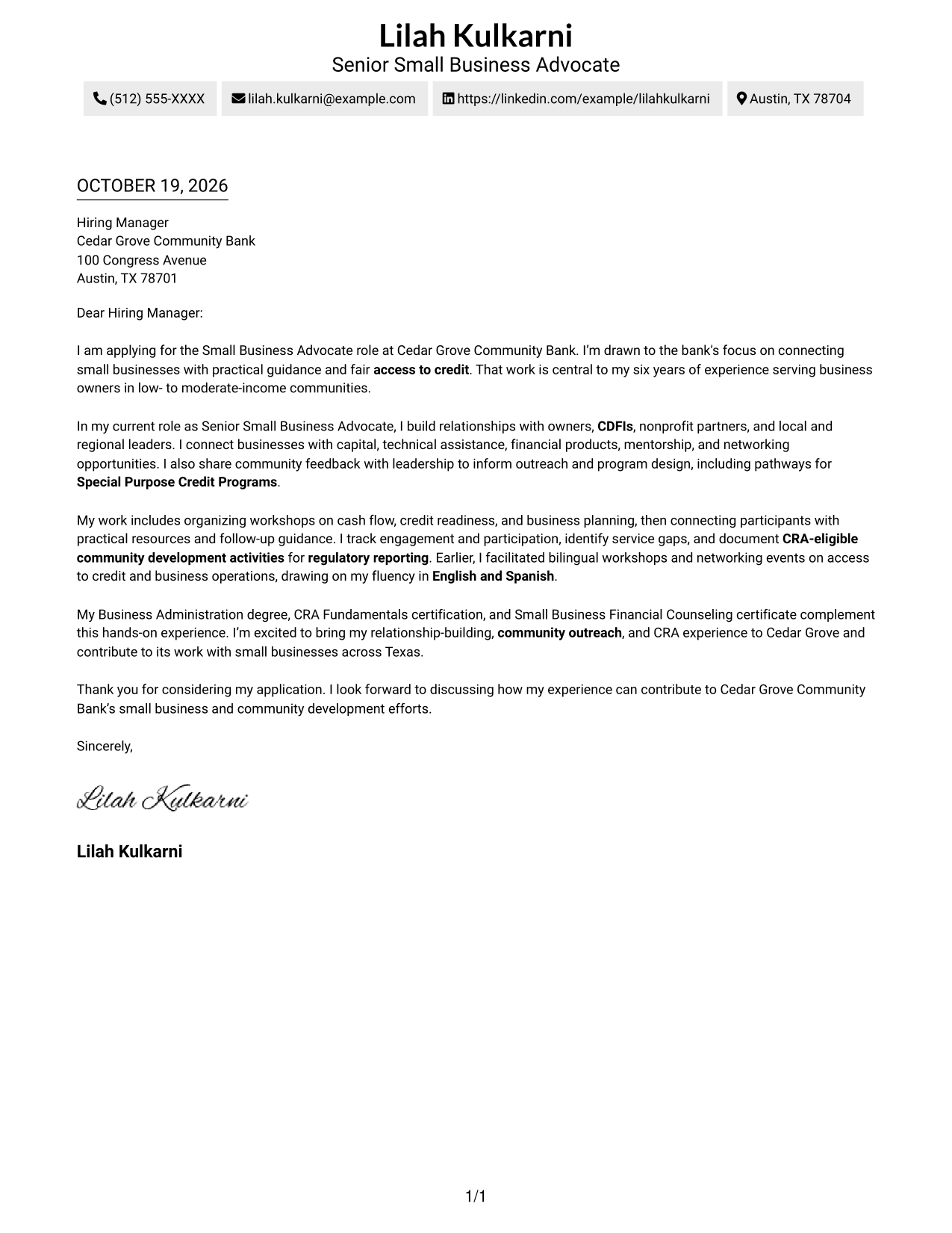 Cover letter example — page 1