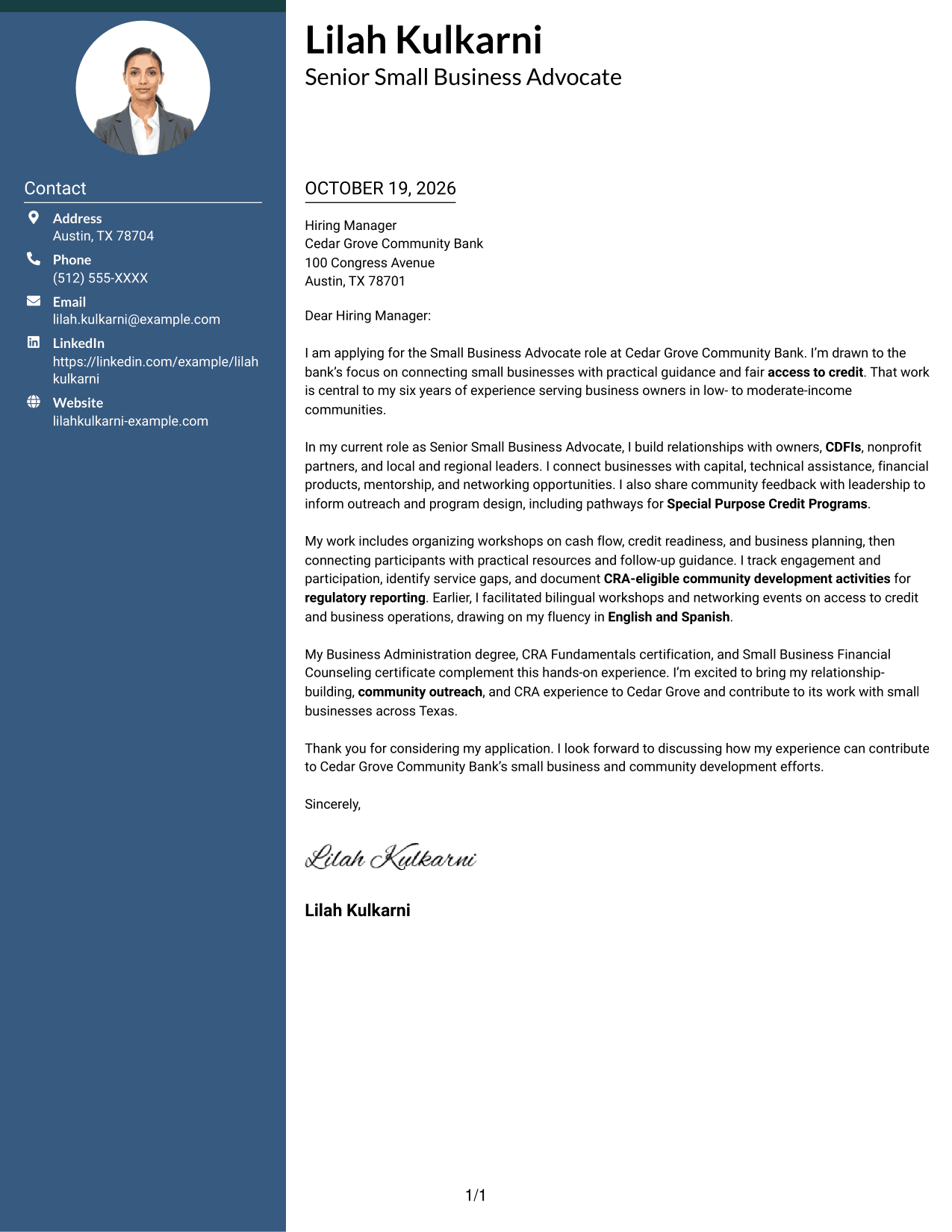 Cover letter example — page 1