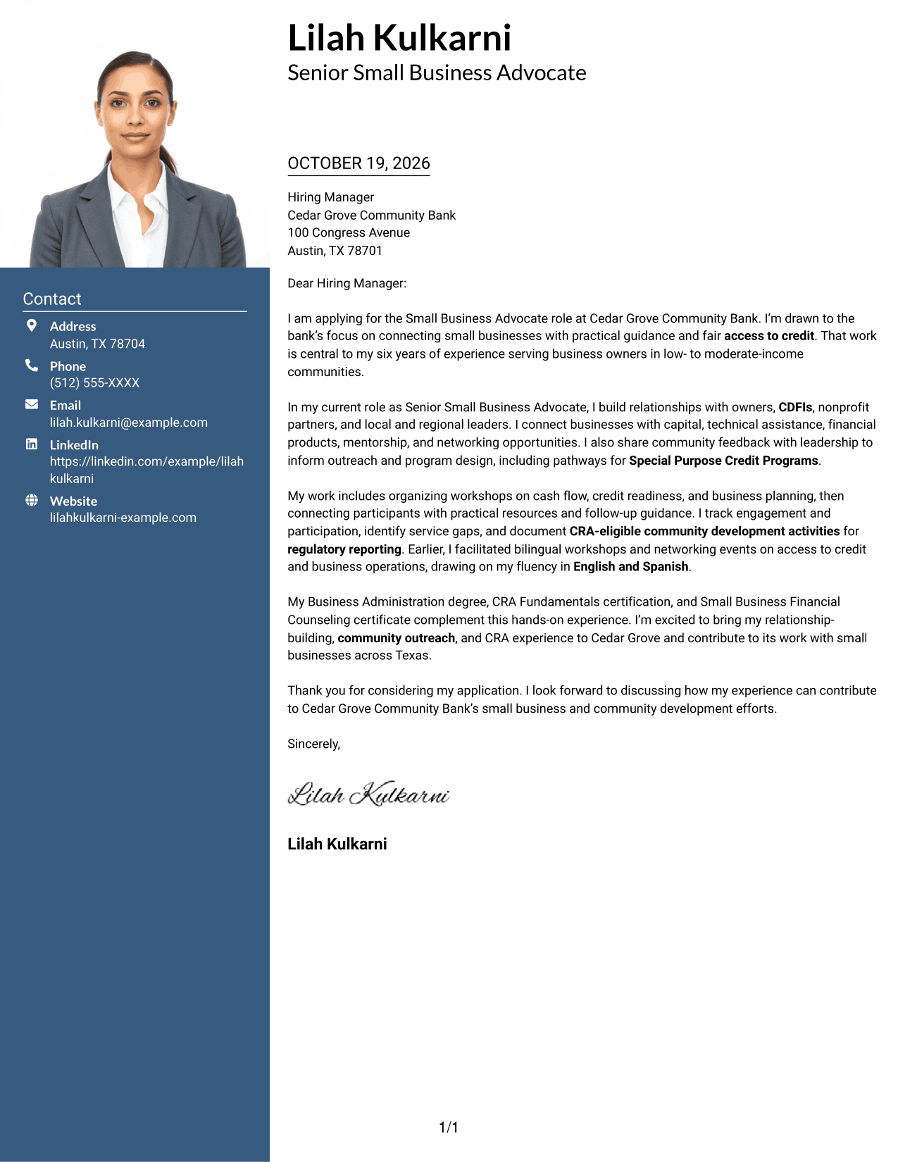 Cover letter example — page 1