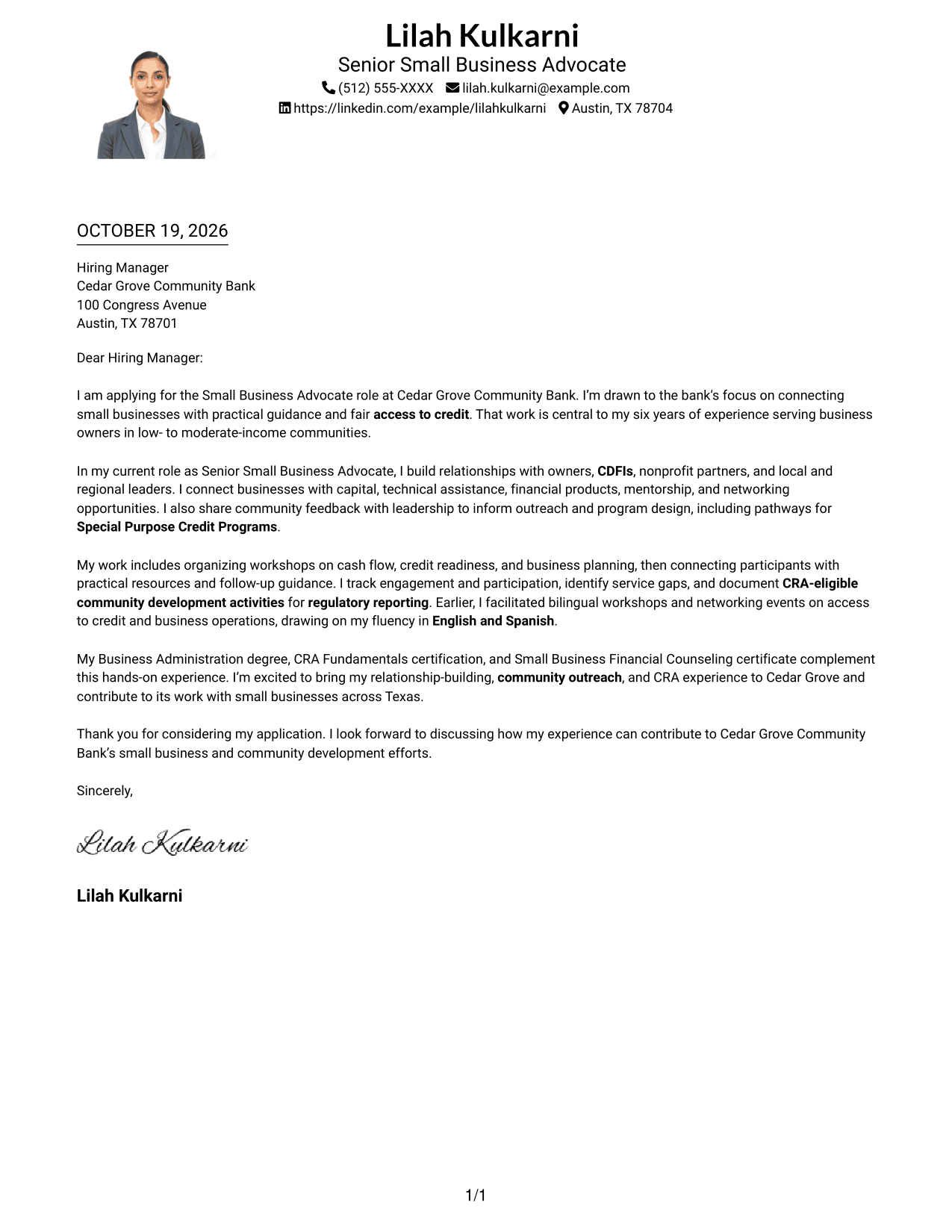 Cover letter example — page 1