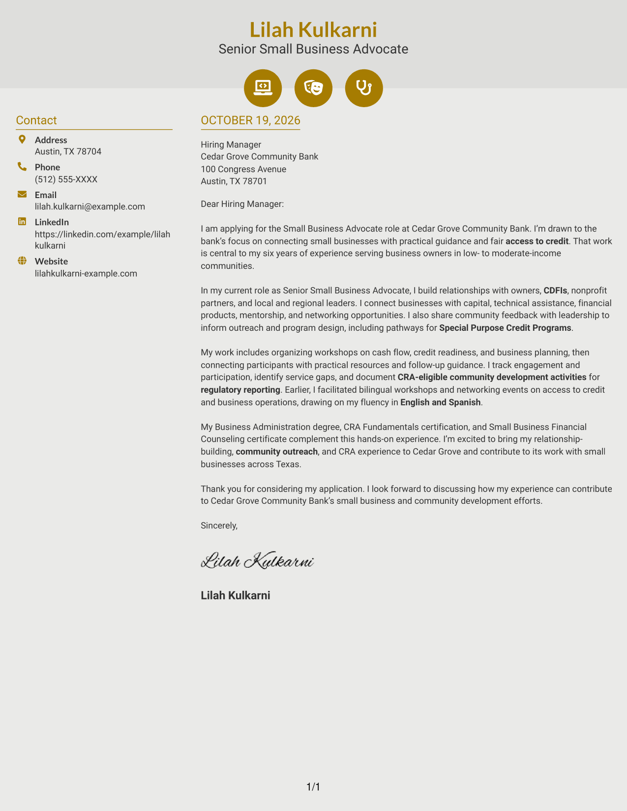 Cover letter example — page 1