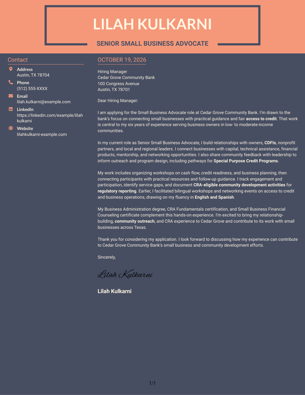 Cover letter example — page 1