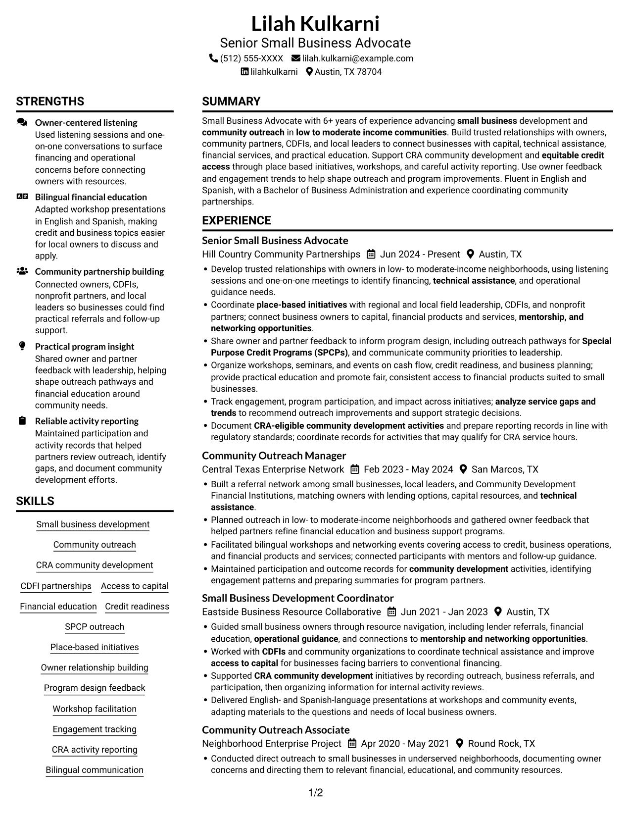 Resume example — page 1