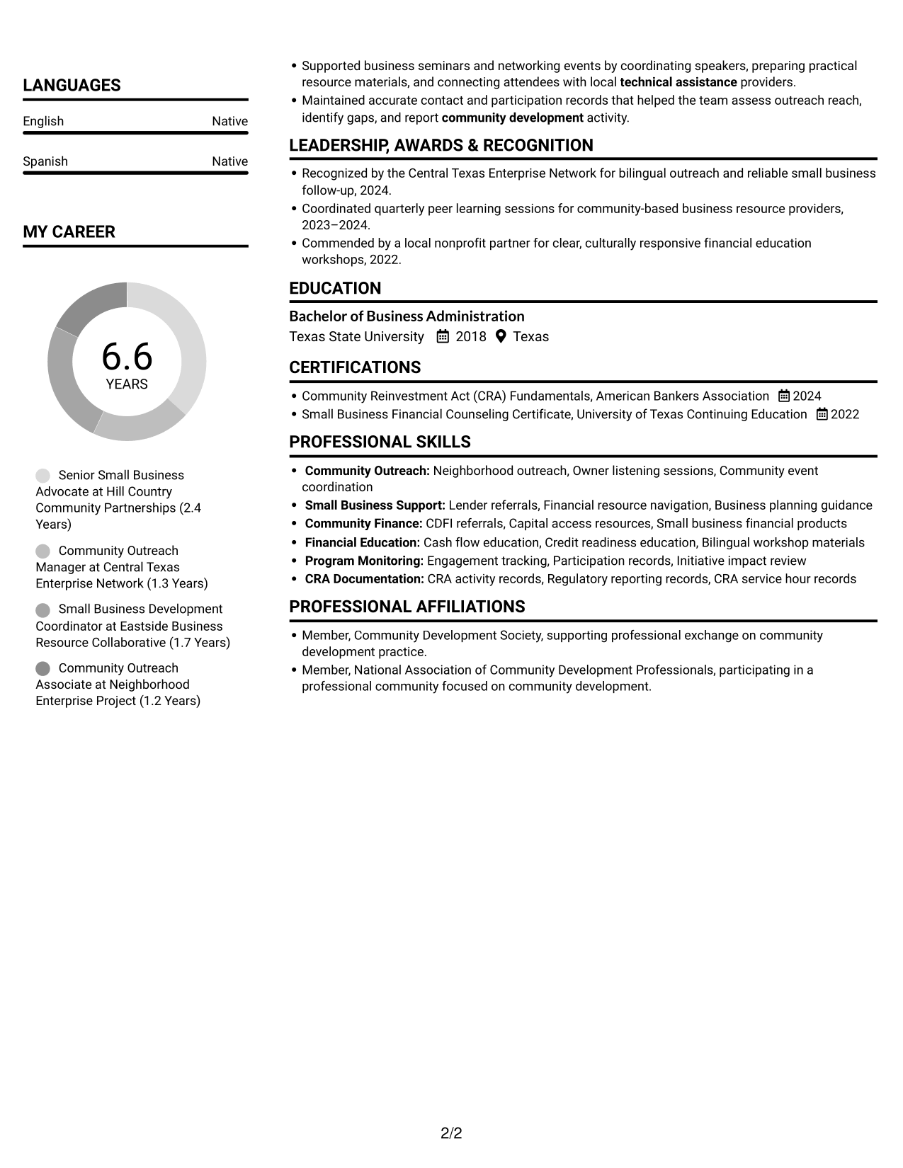 Resume example — page 2