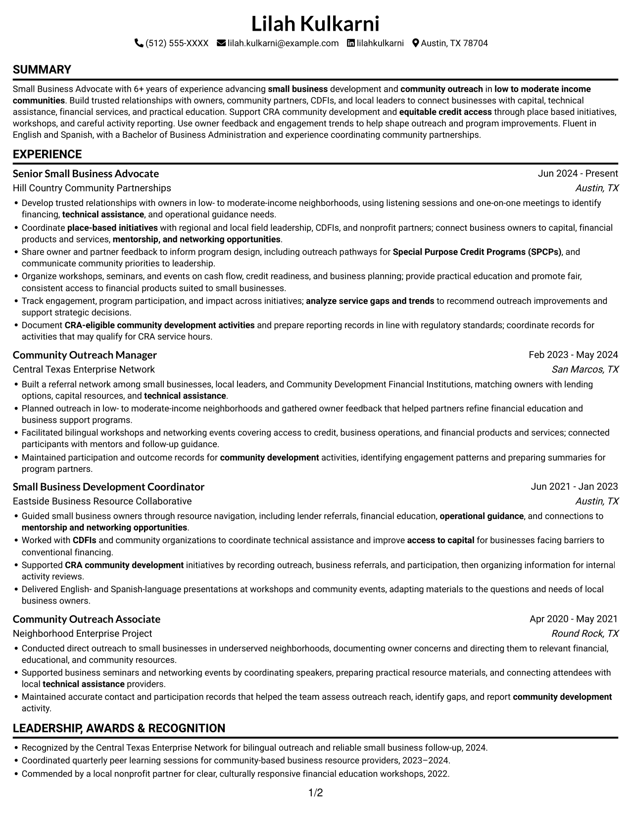 Resume example — page 1