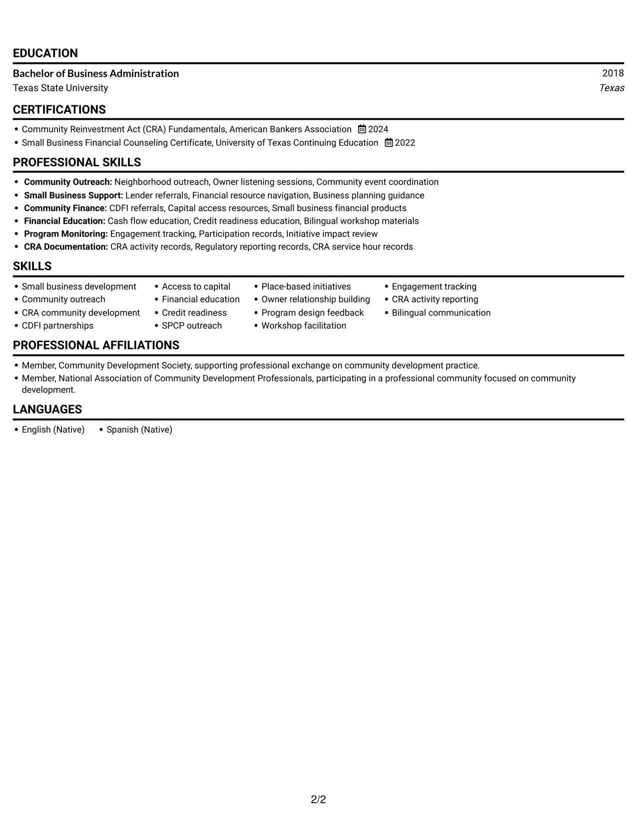 Resume example — page 2
