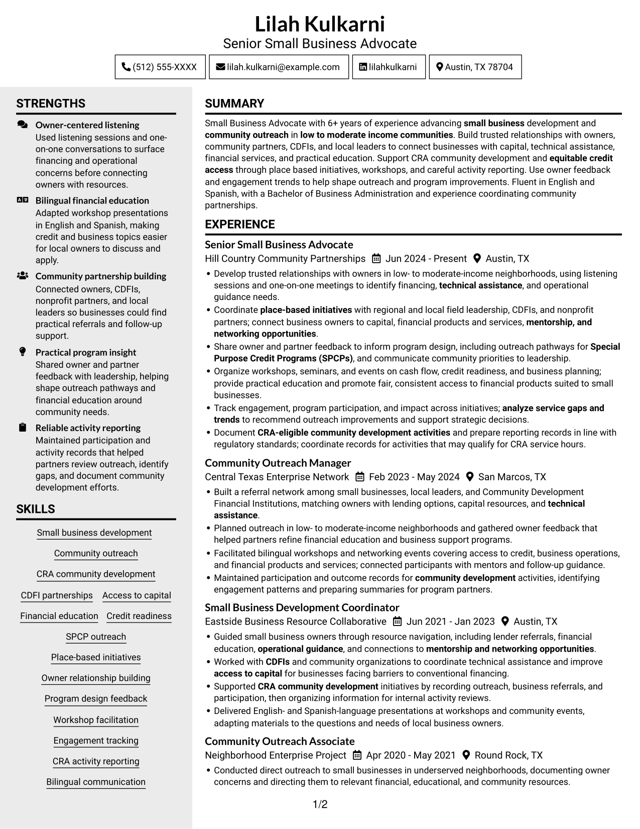 Resume example — page 1