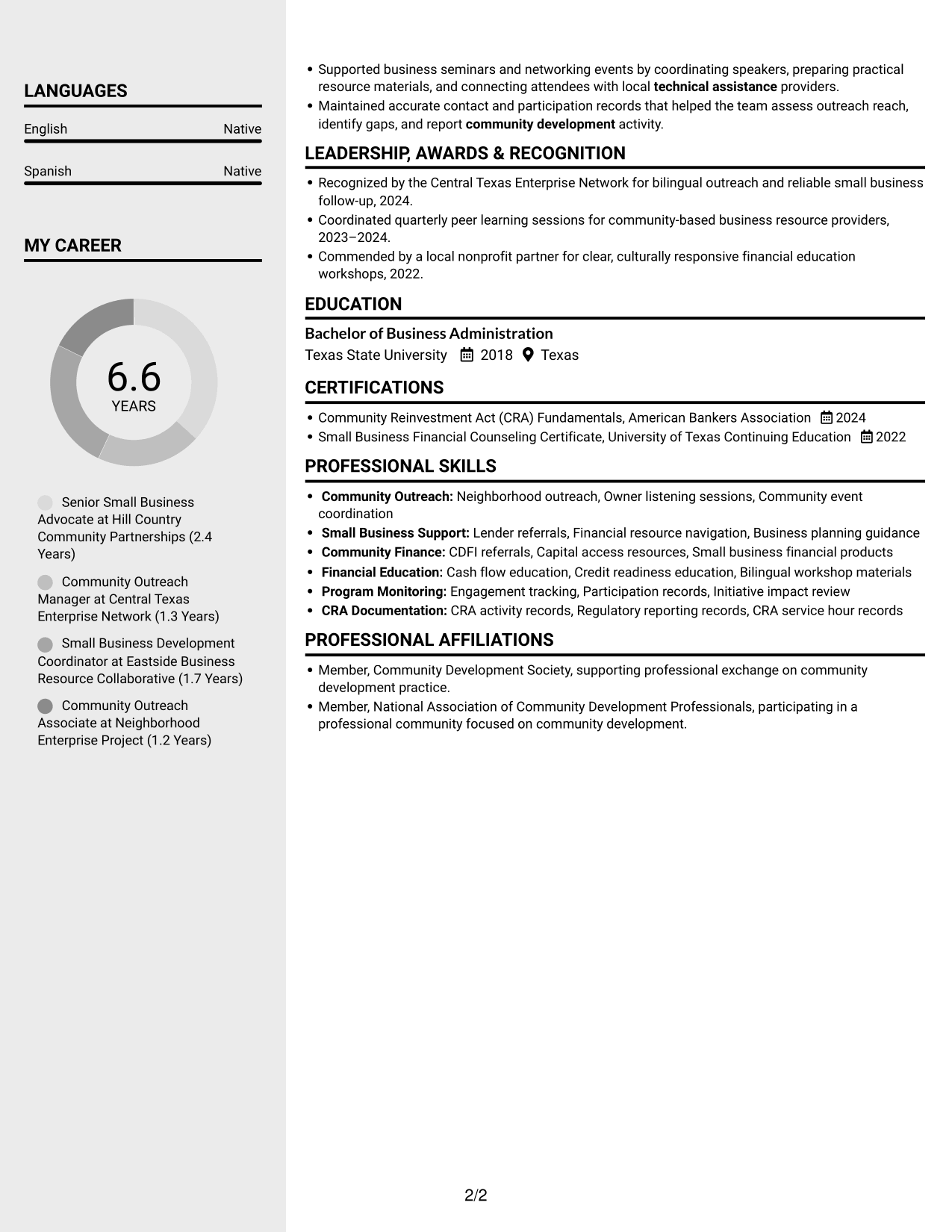 Resume example — page 2
