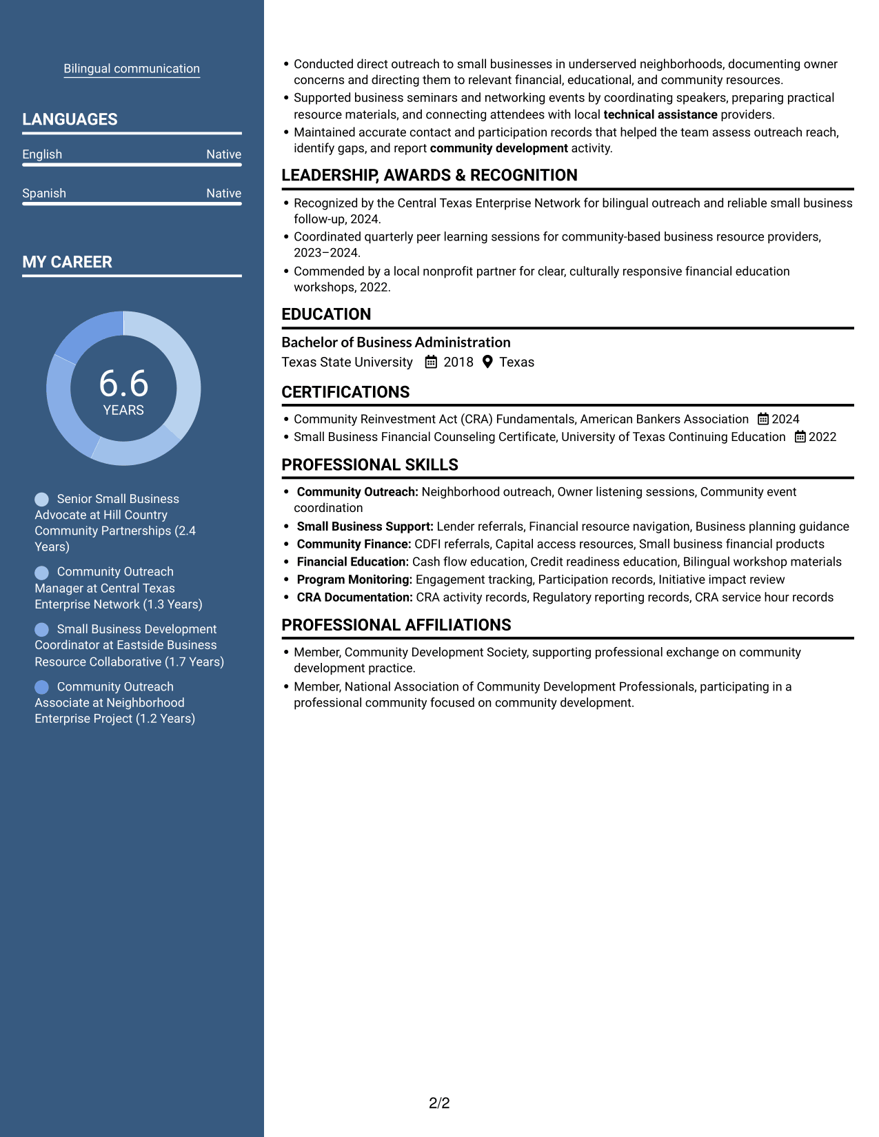 Resume example — page 2