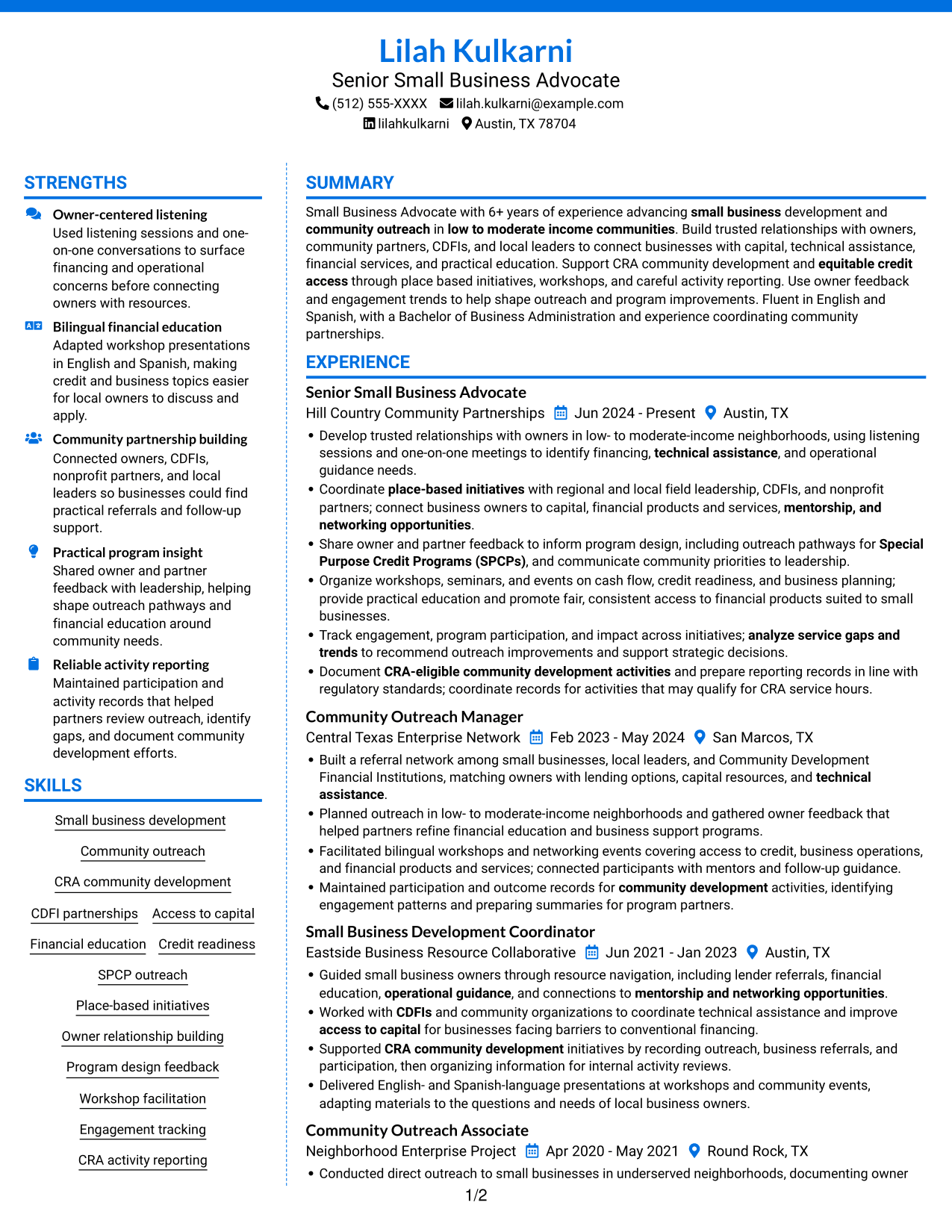Resume example — page 1