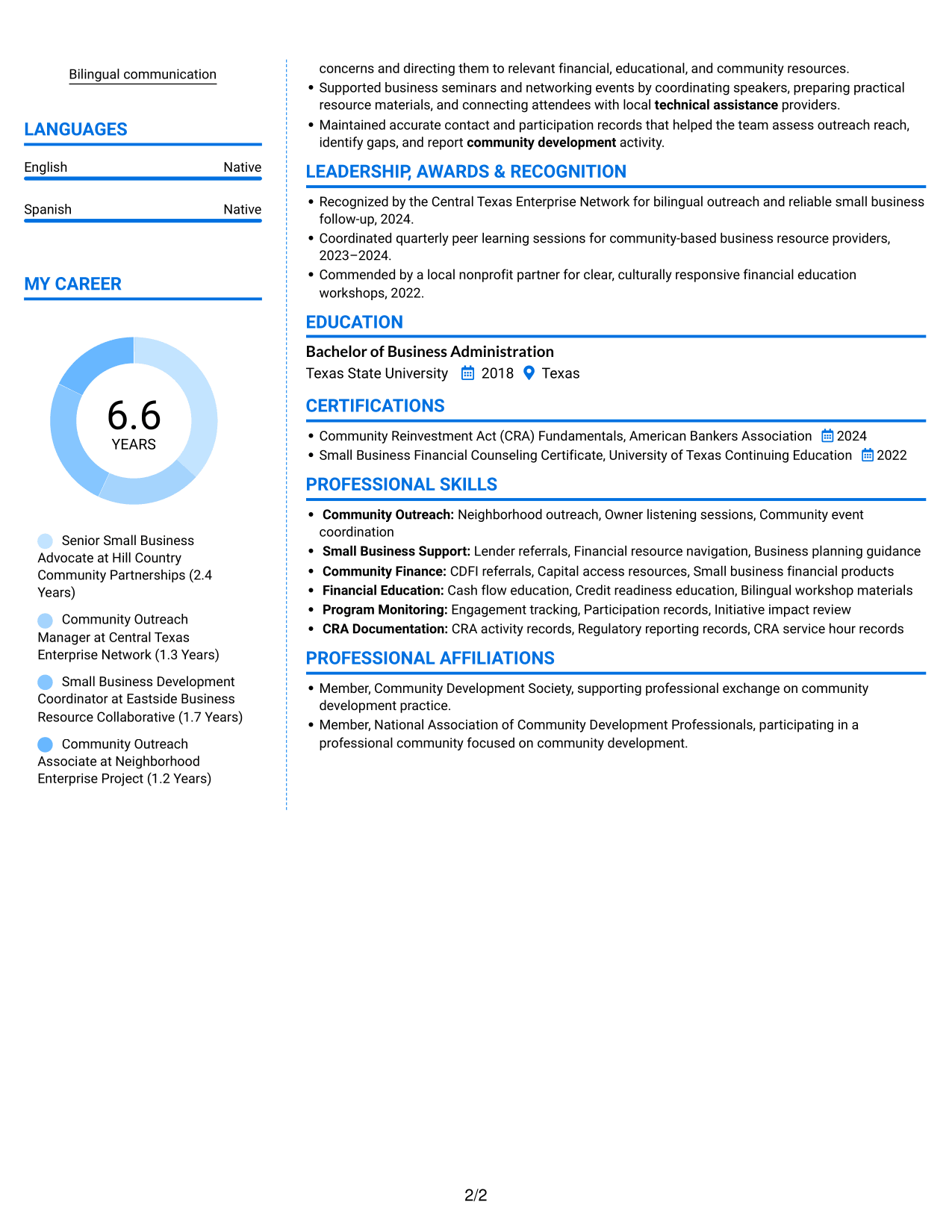 Resume example — page 2