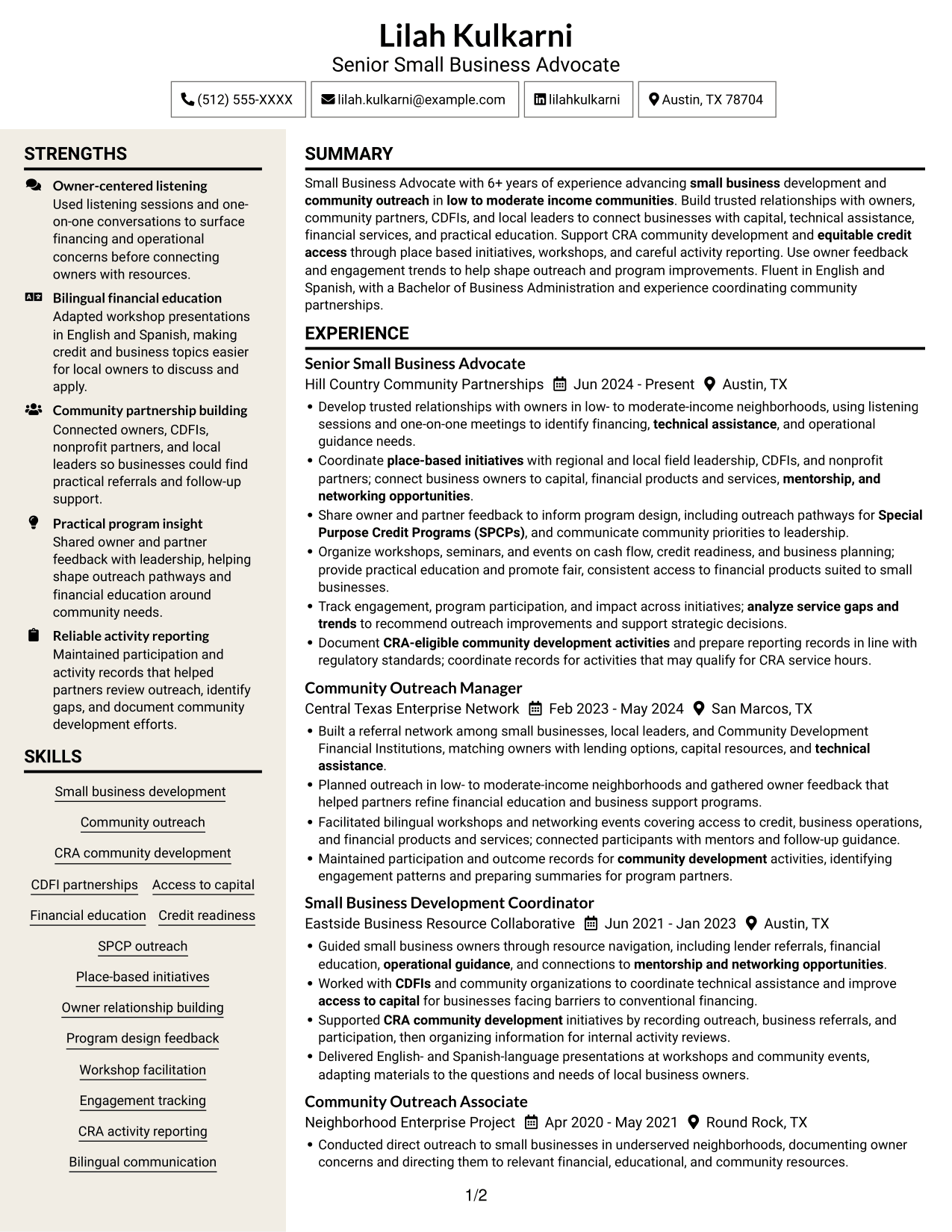 Resume example — page 1