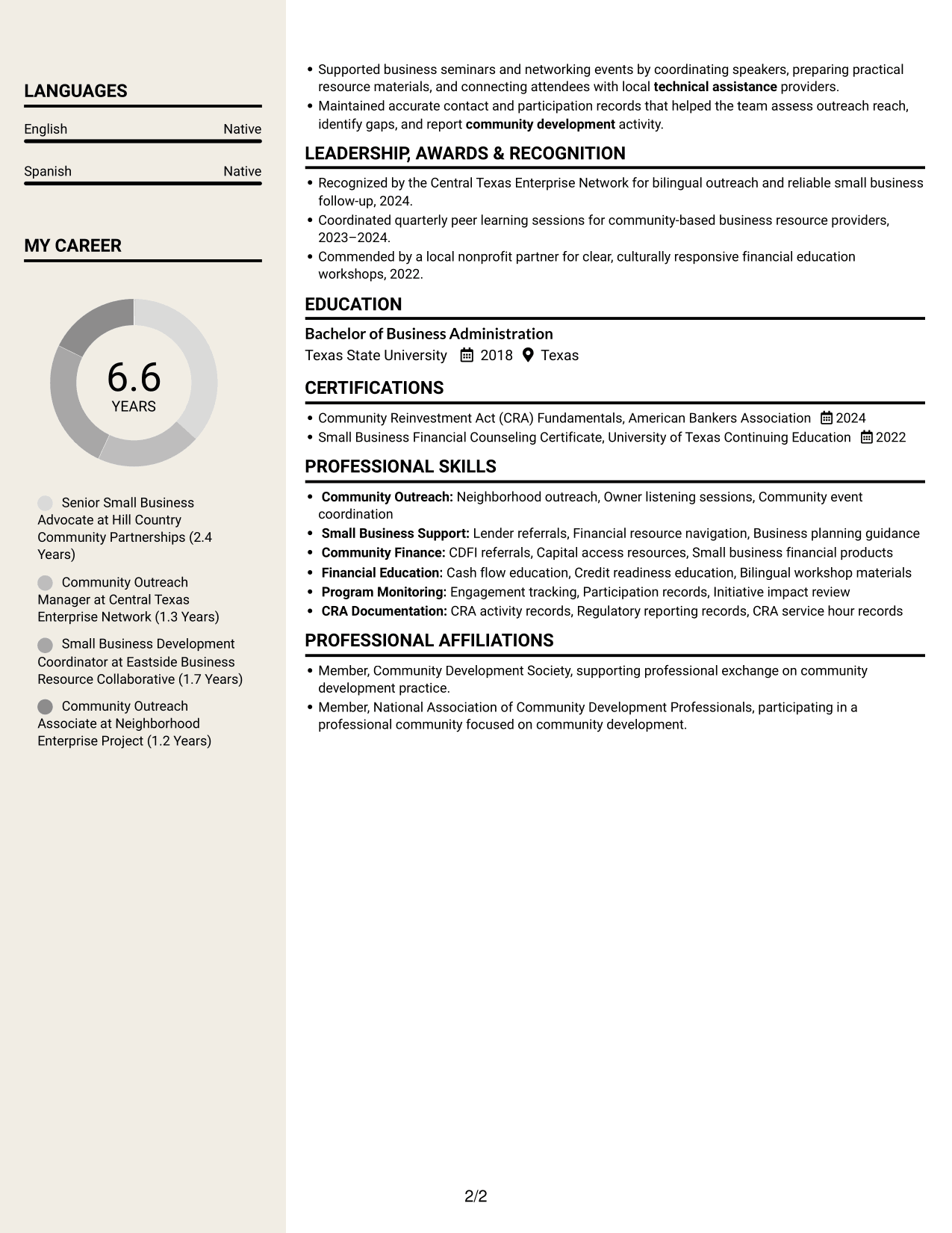 Resume example — page 2