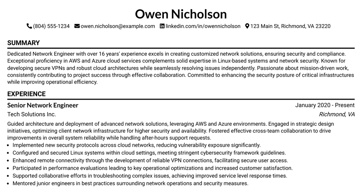 33 SME Network Engineer Resume Templates with Example 2026 (ATS-Optimized)