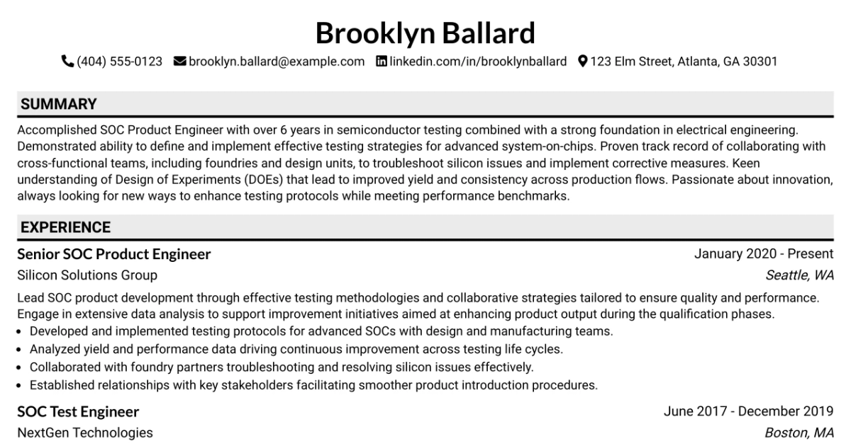 33 SOC Product Engineer Resume Templates with Example 2026 (ATS-Optimized)