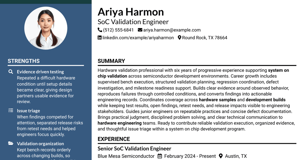 7 SoC Validation Engineer Resume Templates with Example