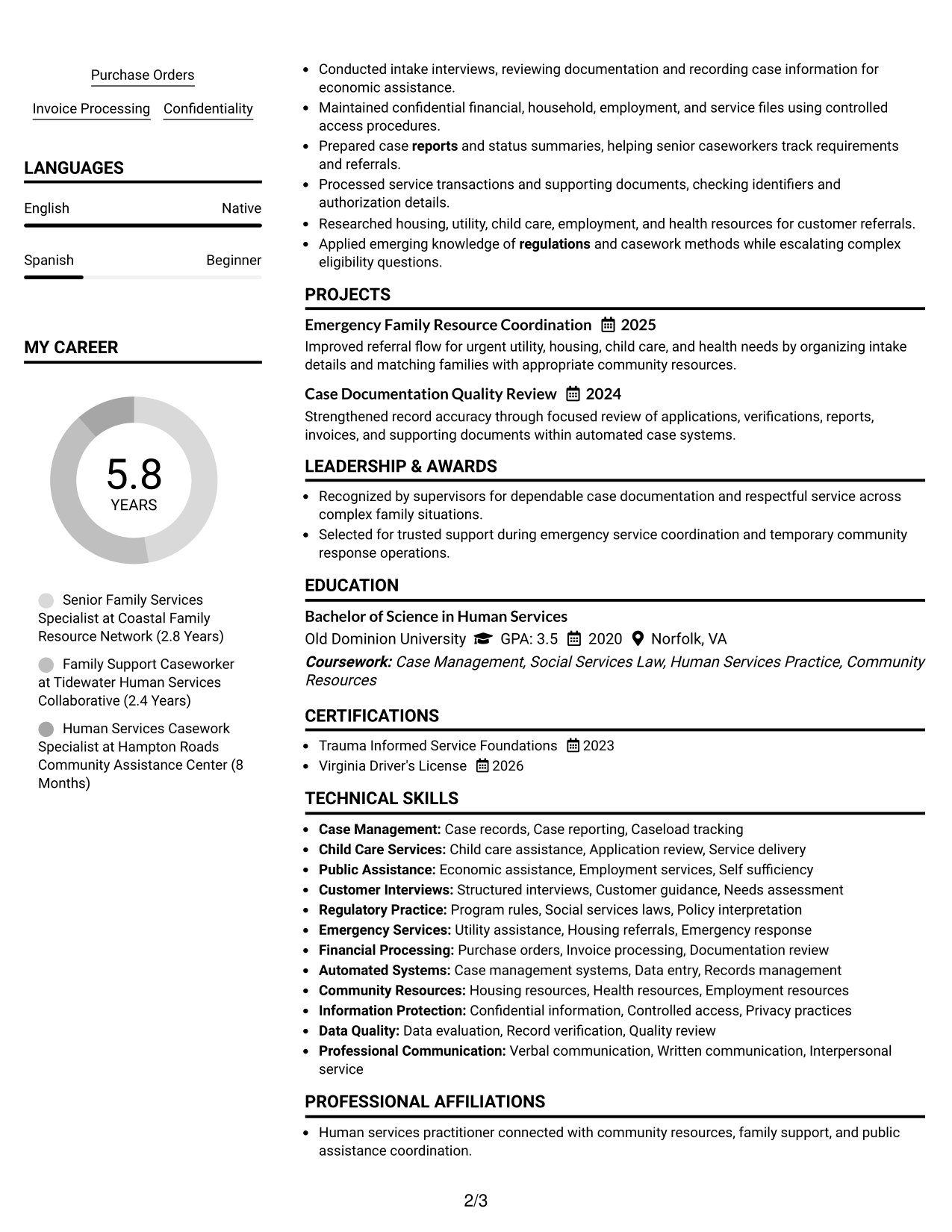 Resume Example Page 2