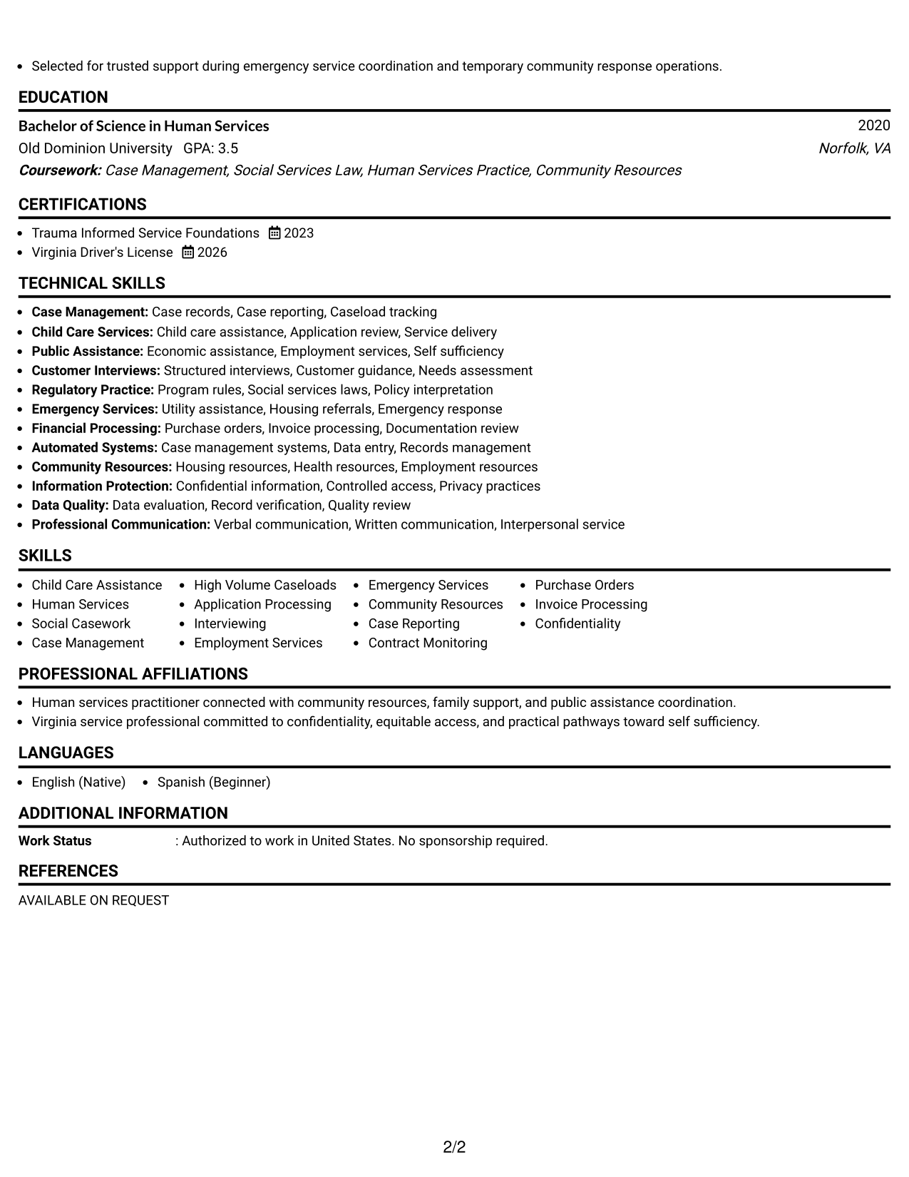 Resume Example Page 2