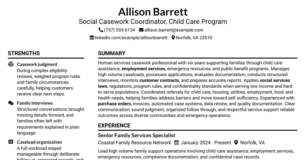 7 Social Casework Coordinator - Child Care Program Resume Templates with Example