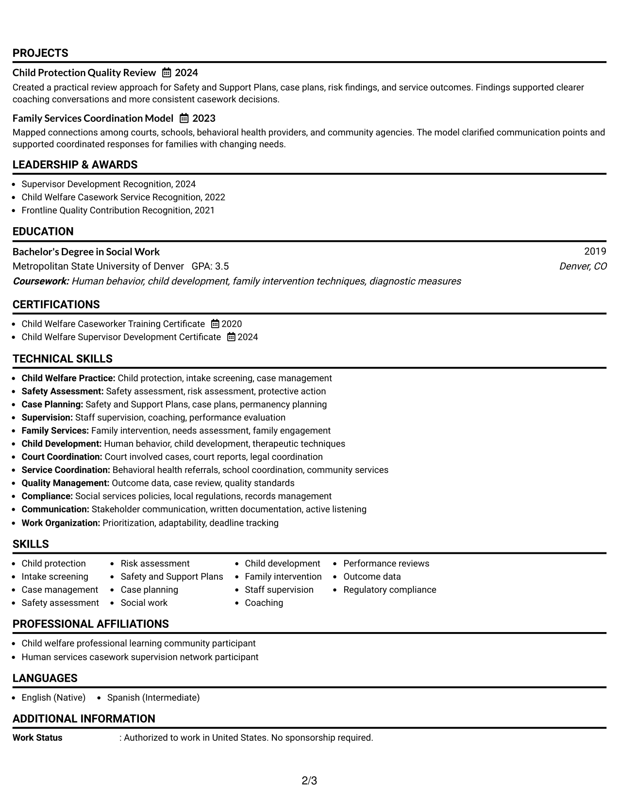 Resume Example Page 2