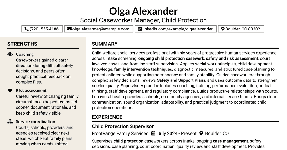 7 Social Caseworker Manager - Child Protection Resume Templates with Example