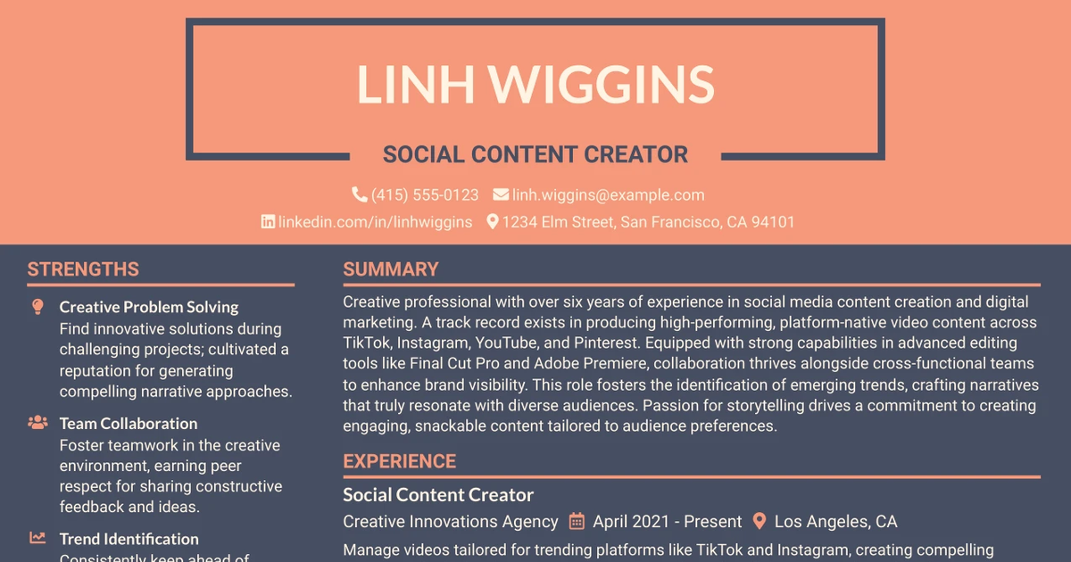 33 Social Content Creator Resume Templates with Example 2026 (ATS-Optimized)