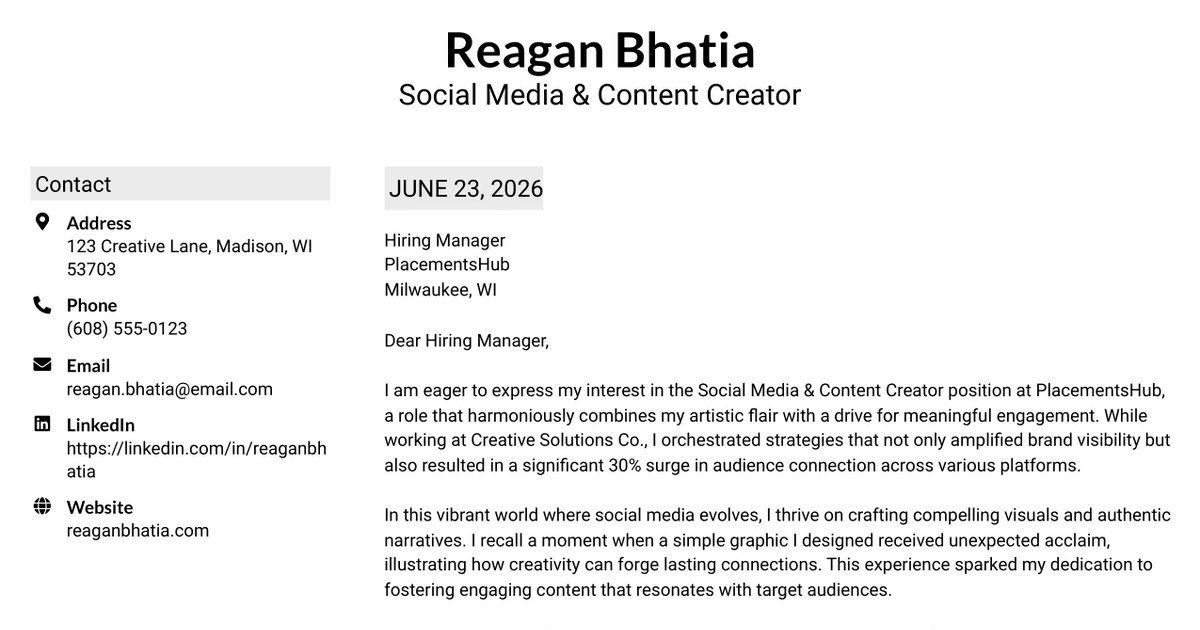 30+ Social Media & Content Creator Cover Letter Templates with Example 2026