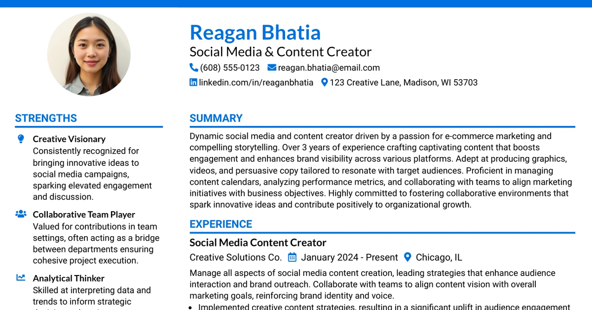 33 Social Media & Content Creator Resume Templates with Example 2026 (ATS-Optimized)