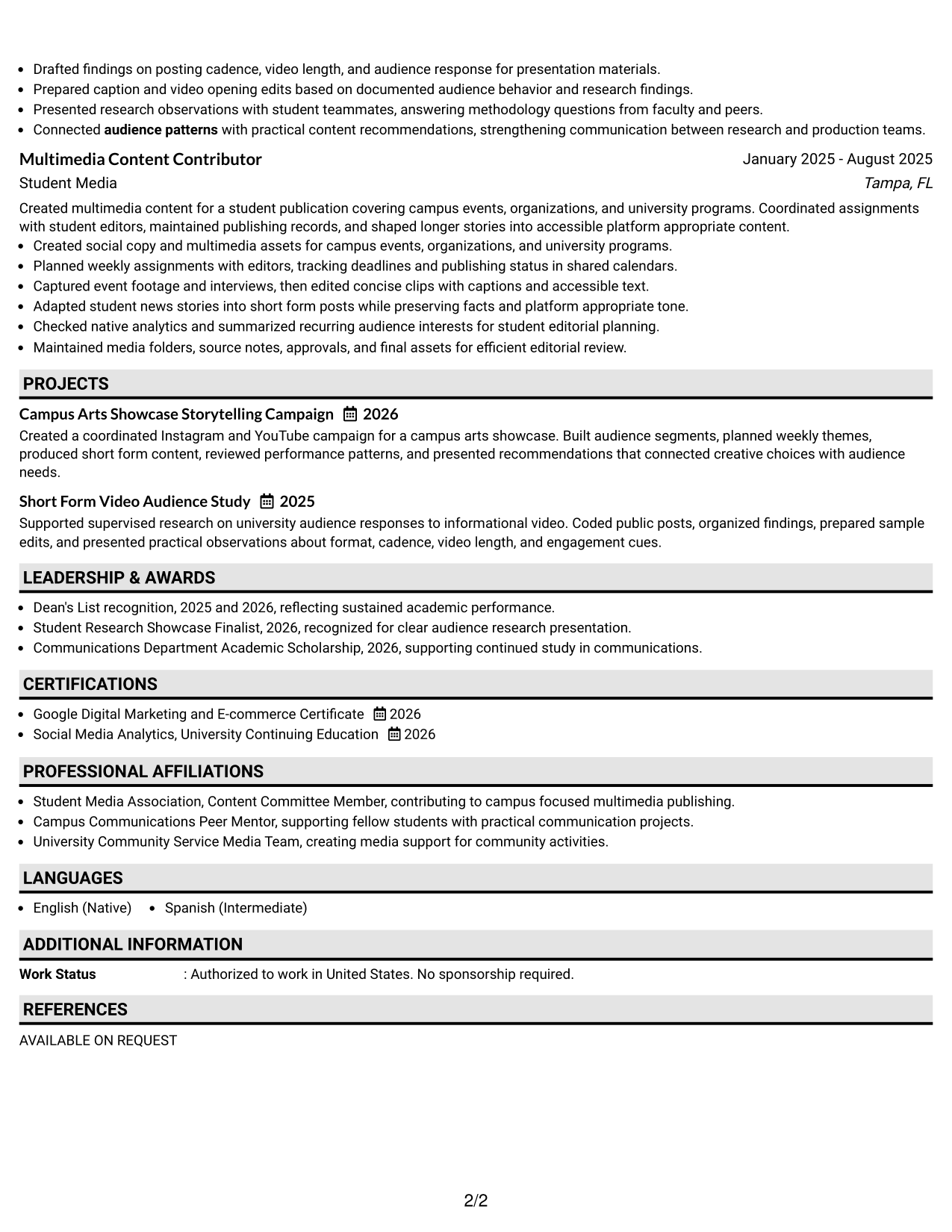 Resume Example Page 2