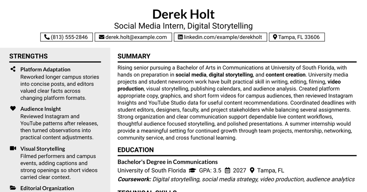 7 Social Media Intern - Digital Storytelling Resume Templates with Example