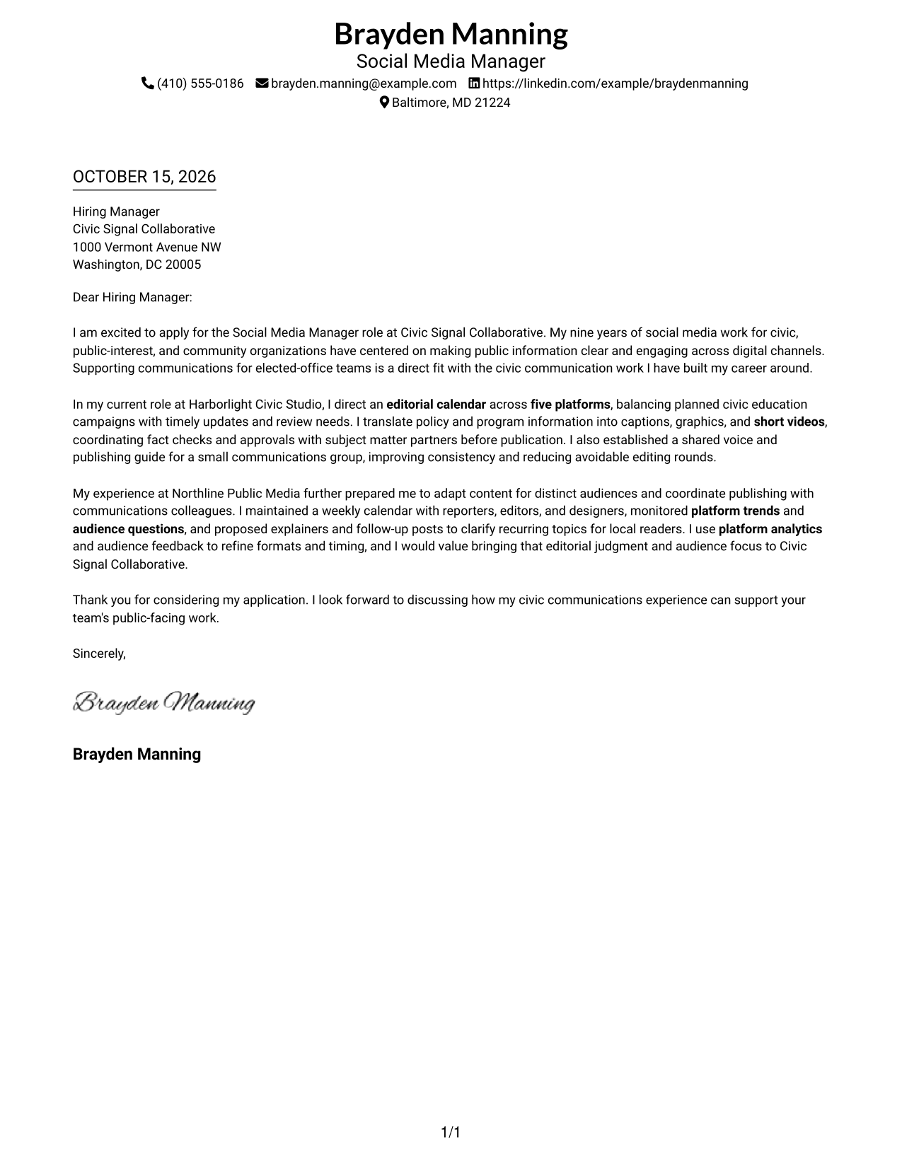 Cover letter example — page 1