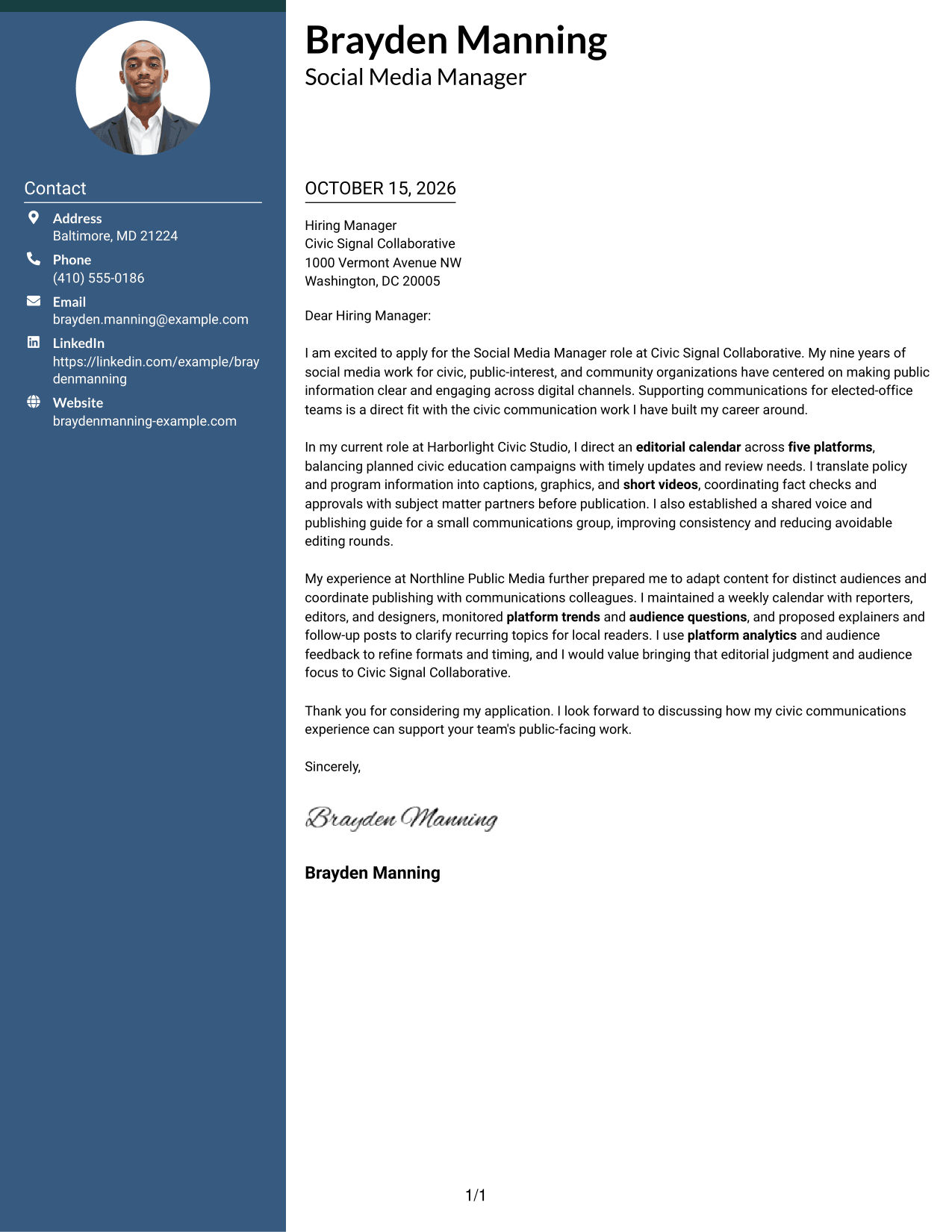 Cover letter example — page 1