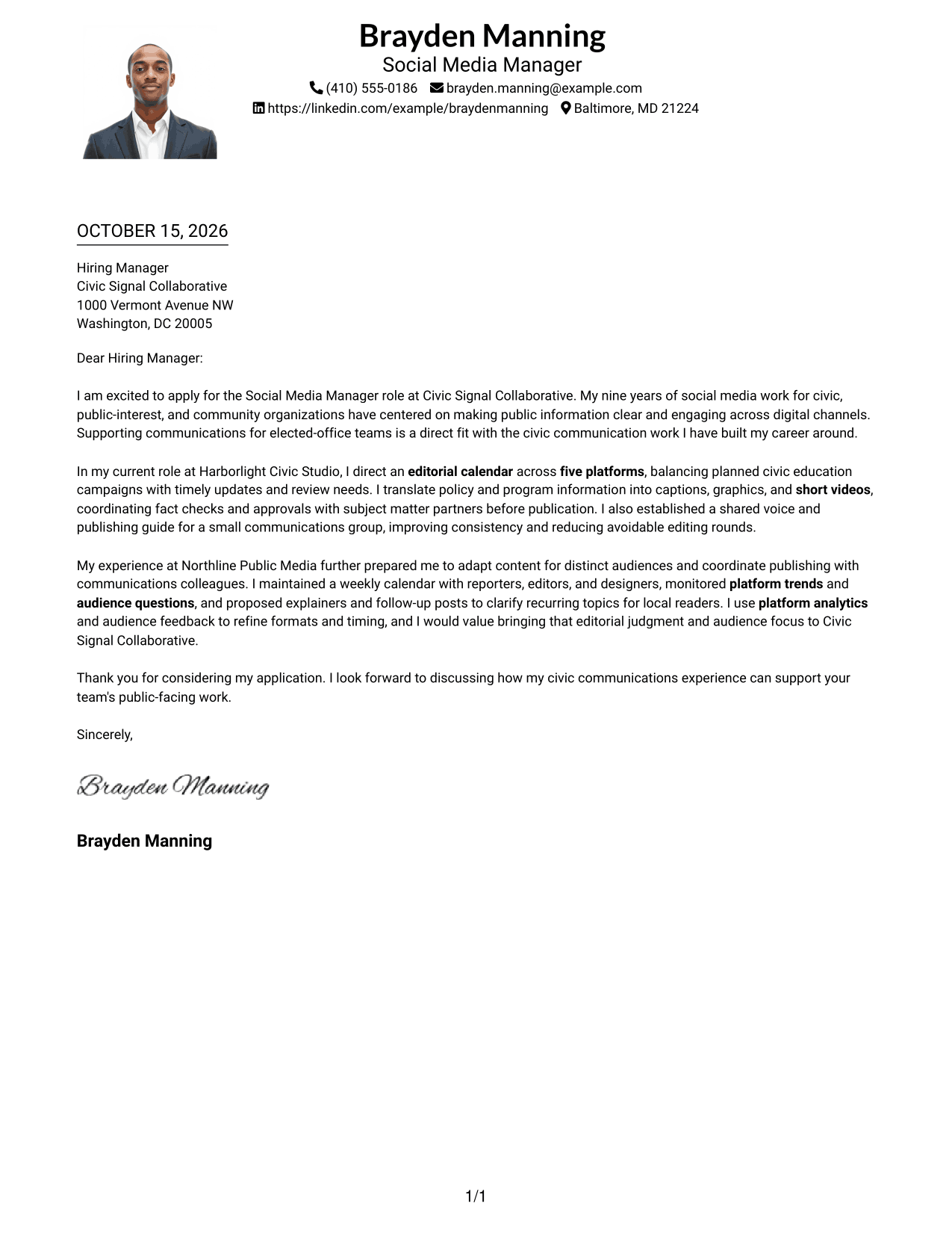 Cover letter example — page 1
