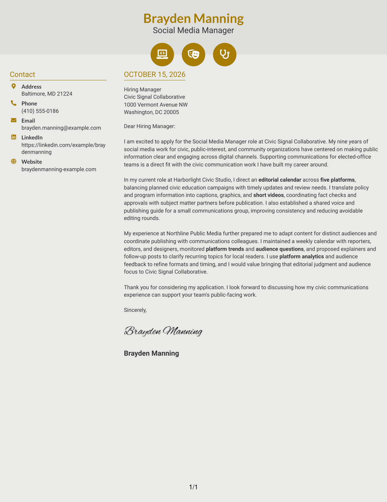 Cover letter example — page 1