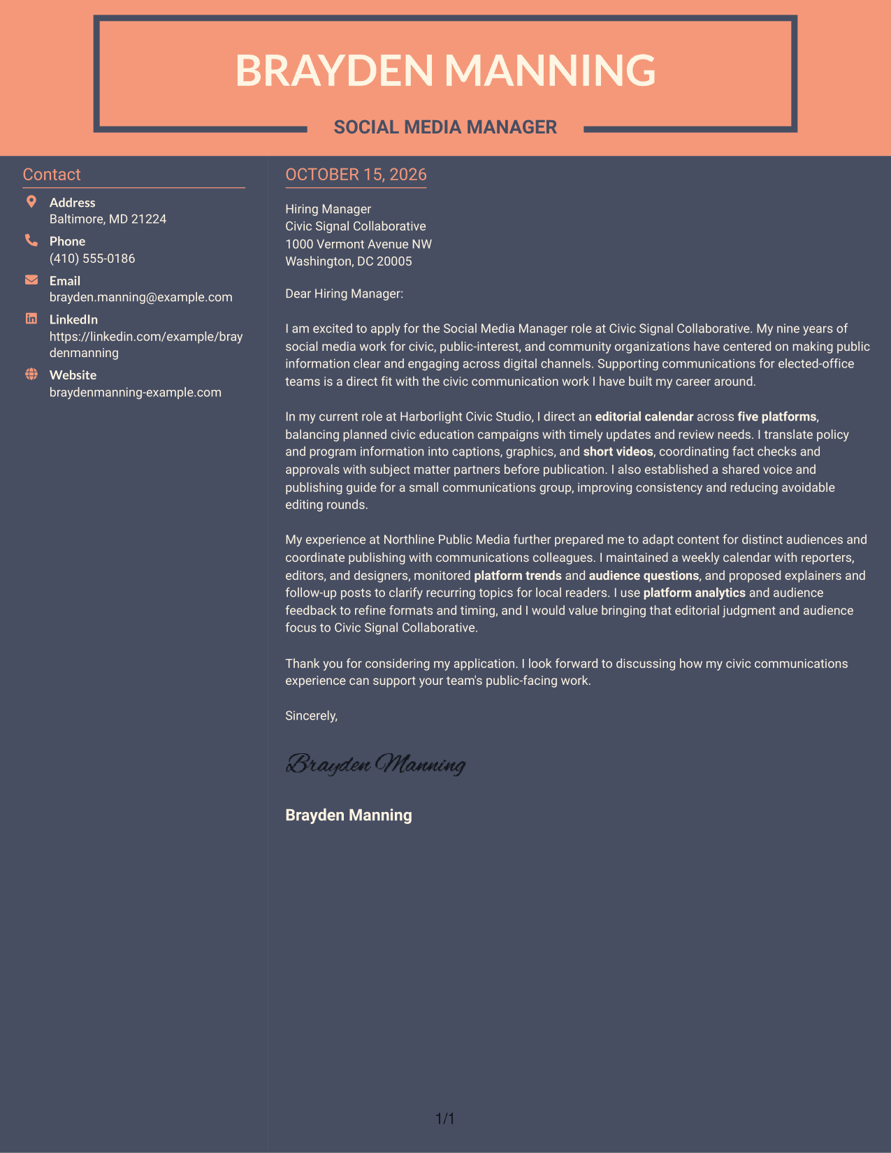 Cover letter example — page 1
