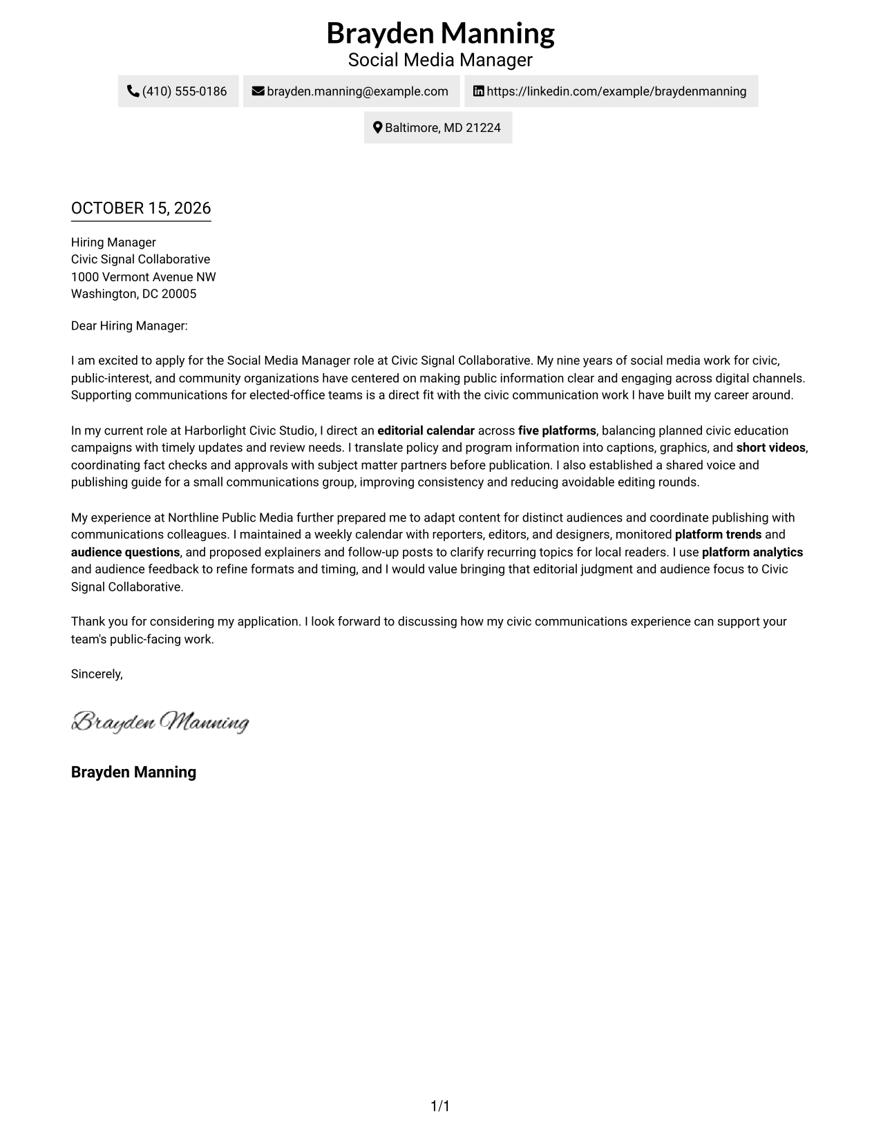 Cover letter example — page 1