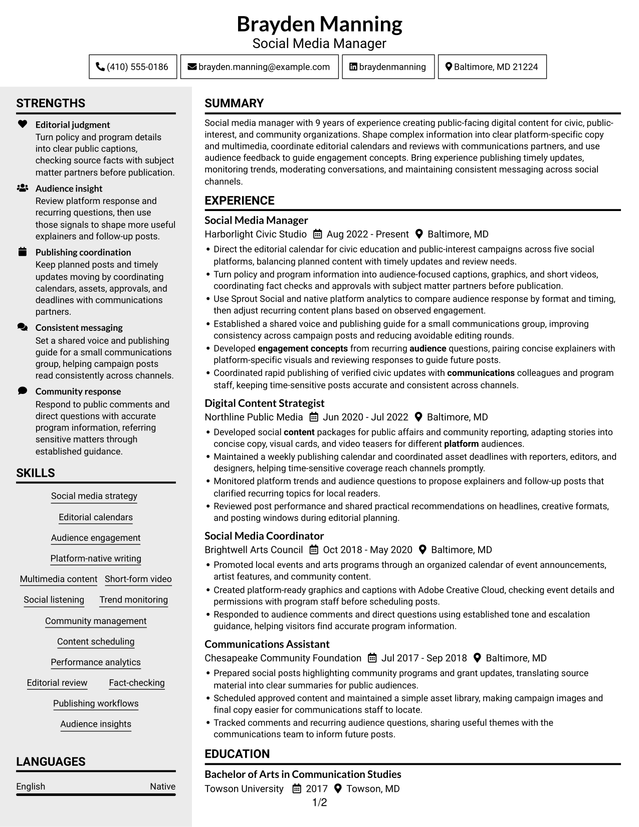 Resume example — page 1