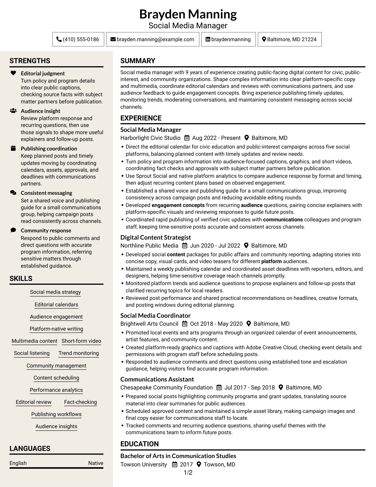 Resume example — page 1