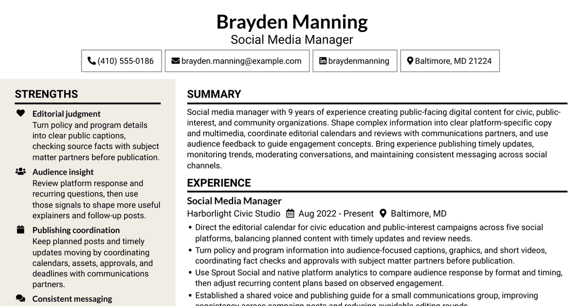 7 Social Media Manager - Audience Engagement Resume Templates with Example