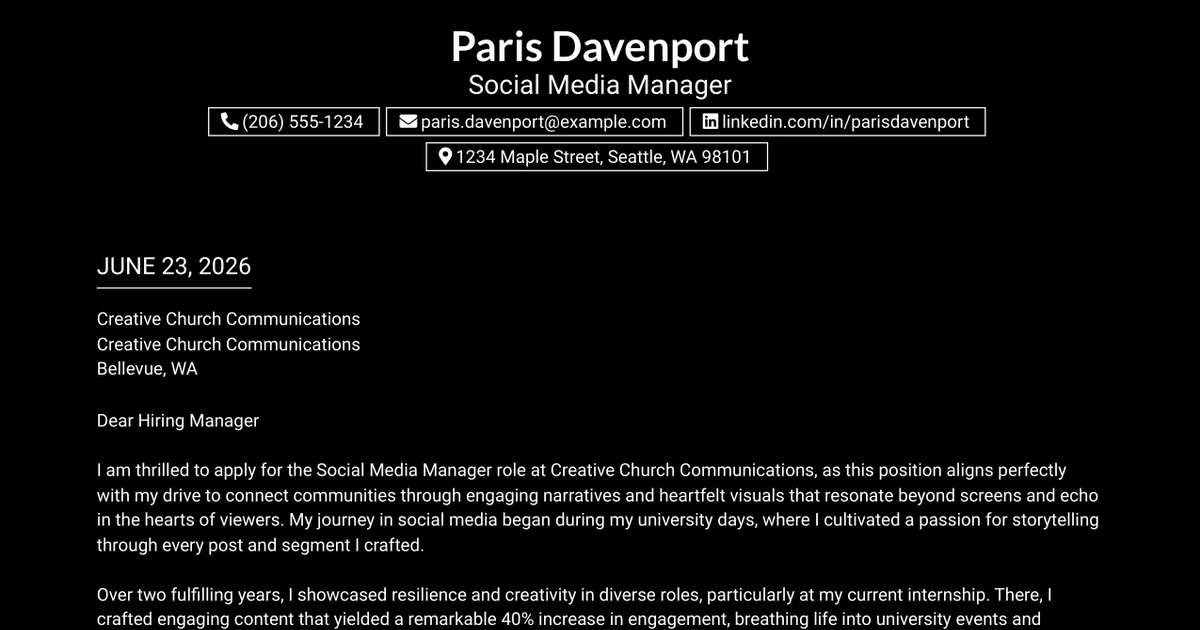 30+ Social Media Manager Cover Letter Templates with Example 2026