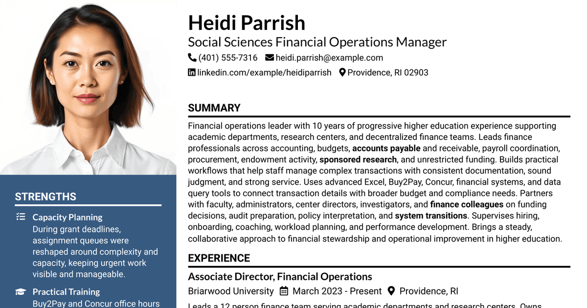 7 Social Sciences Financial Operations Manager Resume Templates with Example
