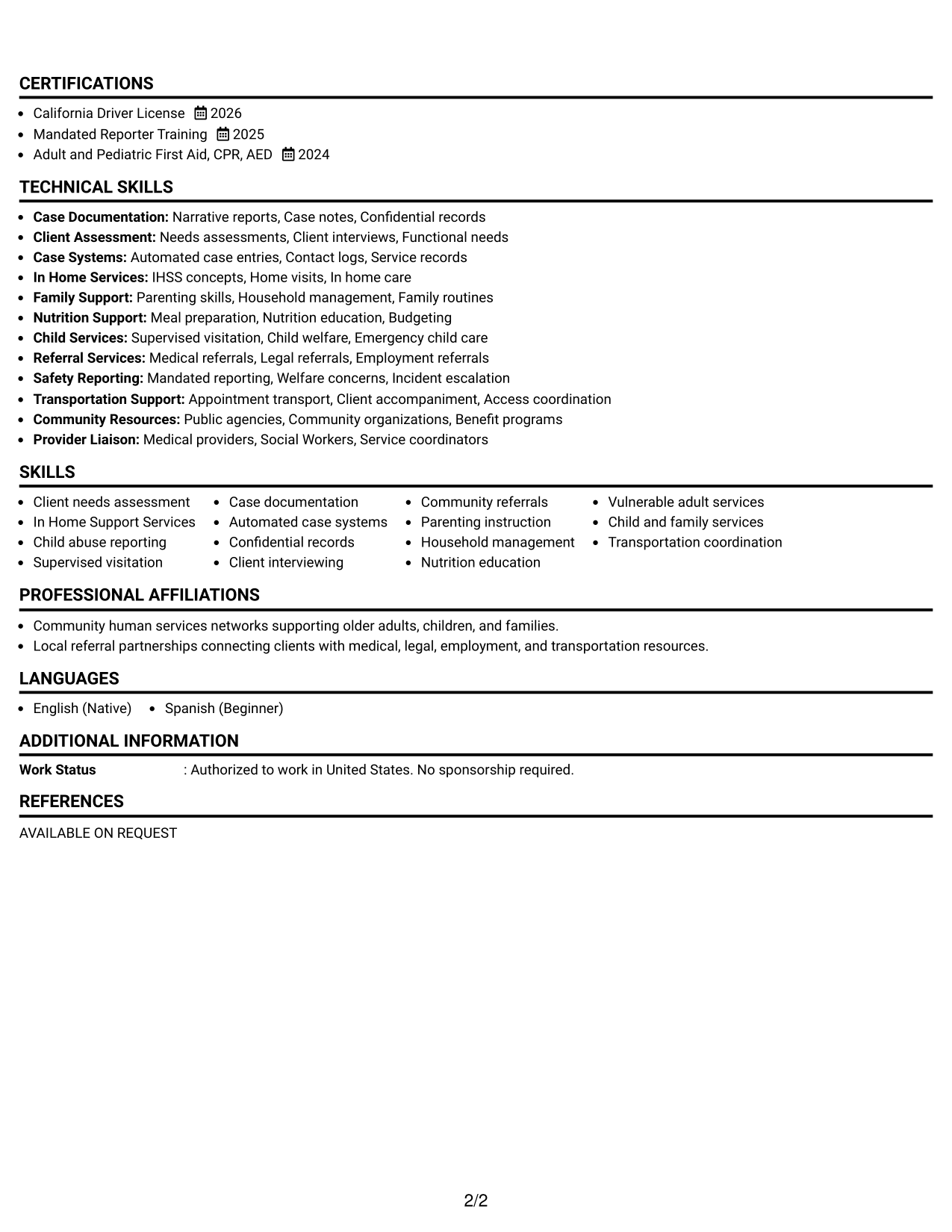 Resume Example Page 2