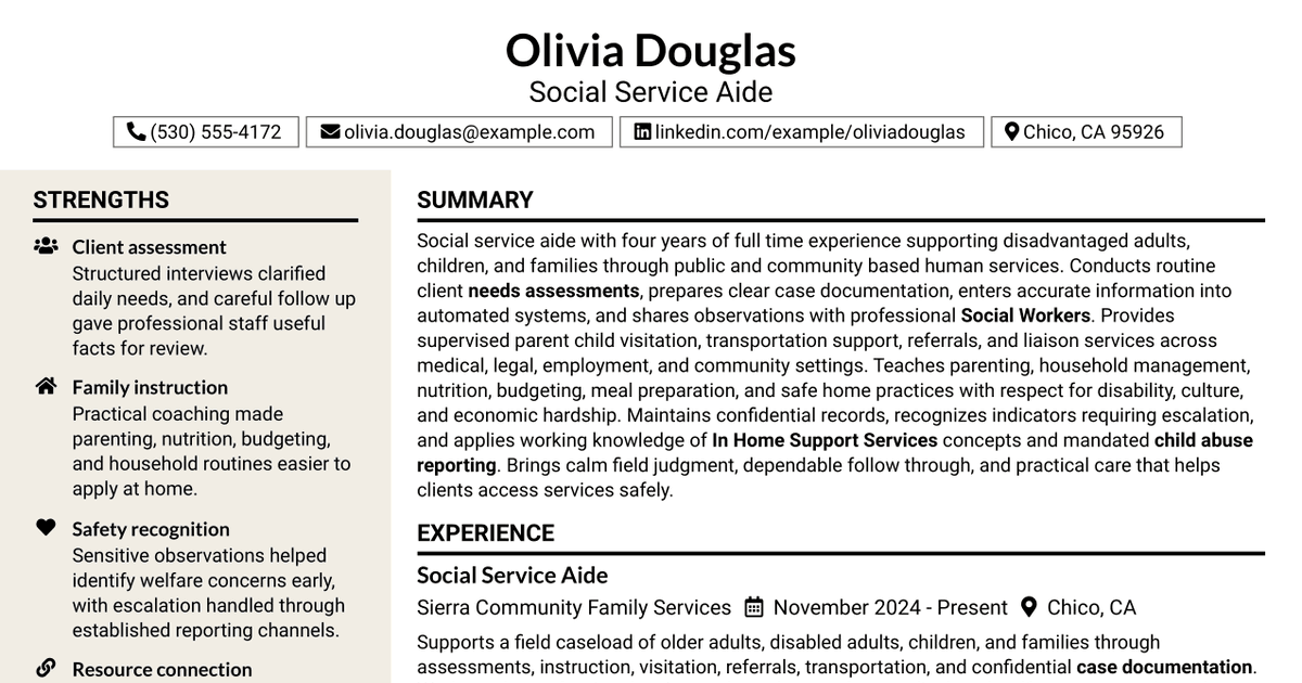 7 Social Service Aide Resume Templates with Example